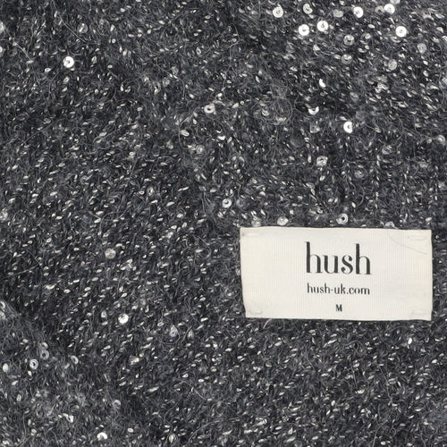 Hush Women Grey Sequin V-Neck Wool Blend Pullover Jumper M