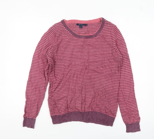Boden Women Pink Striped Crew Neck Long Sleeve Pullover Jumper Size 14