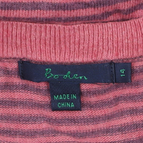 Boden Women Pink Striped Crew Neck Long Sleeve Pullover Jumper Size 14