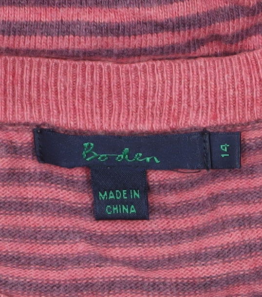 Boden Women Pink Striped Crew Neck Long Sleeve Pullover Jumper Size 14