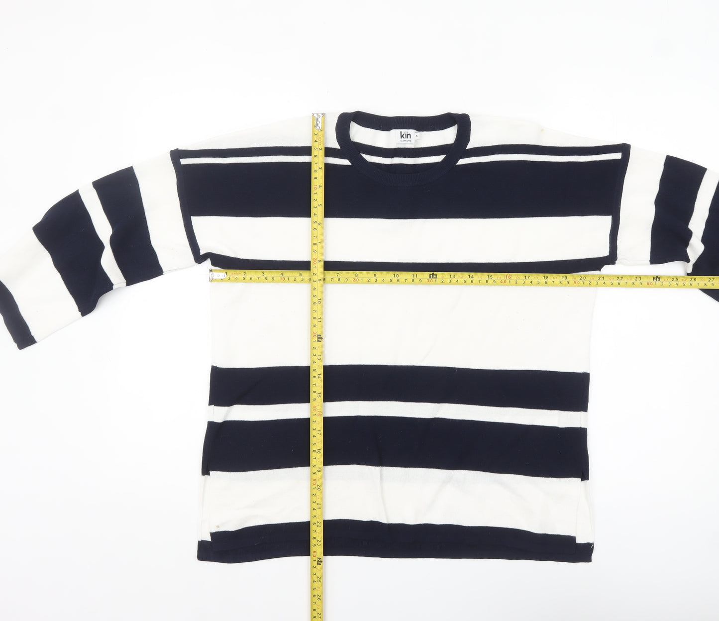 Kin by John Lewis Women's Navy White Striped Crew Neck Jumper Size S