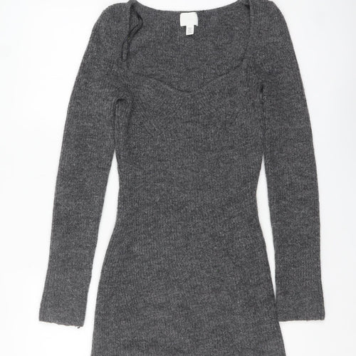 H&M Women Grey Knit Bodycon Sweater Dress XS Long Sleeve