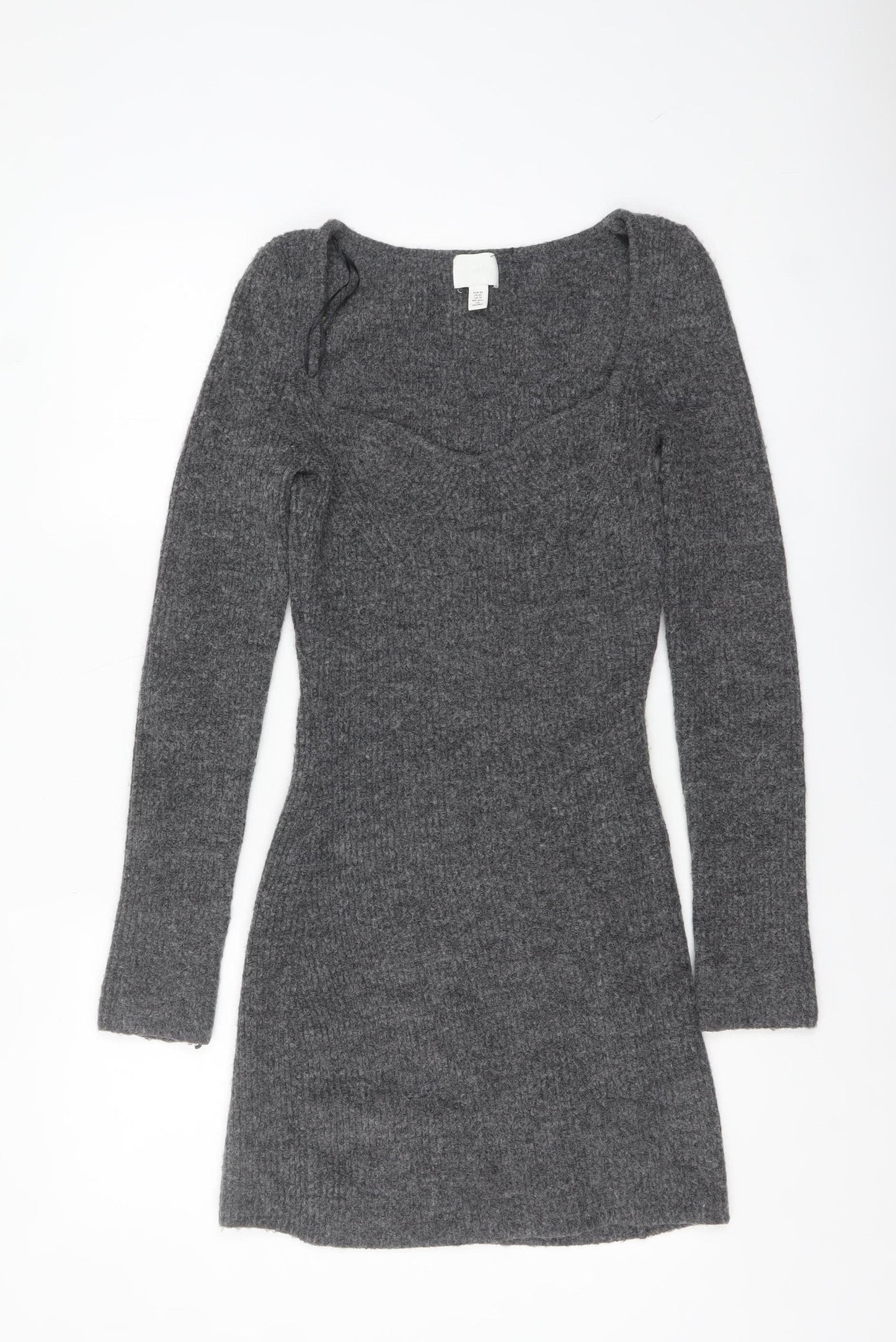 H&M Women Grey Knit Bodycon Sweater Dress XS Long Sleeve