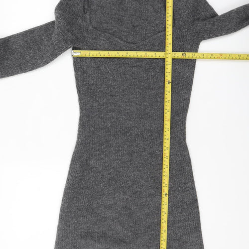 H&M Women Grey Knit Bodycon Sweater Dress XS Long Sleeve