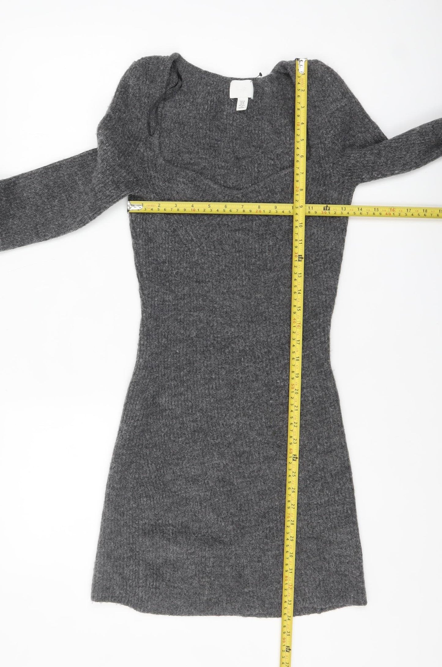 H&M Women Grey Knit Bodycon Sweater Dress XS Long Sleeve
