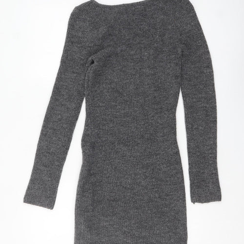 H&M Women Grey Knit Bodycon Sweater Dress XS Long Sleeve