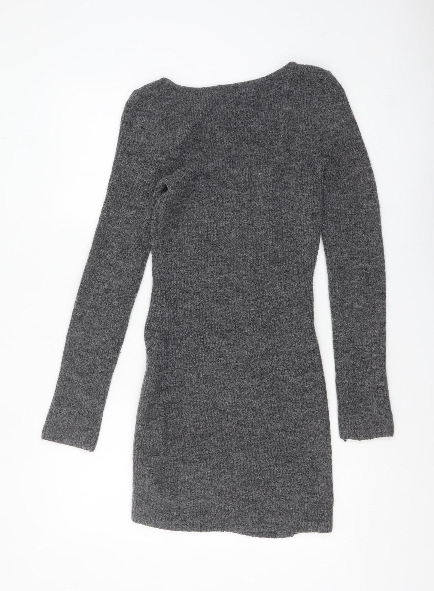 H&M Women Grey Knit Bodycon Sweater Dress XS Long Sleeve