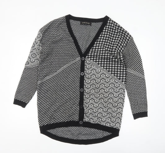 River Island Women’s Black & Grey Patch Knit Cardigan Size 12