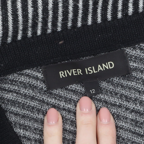 River Island Women’s Black & Grey Patch Knit Cardigan Size 12