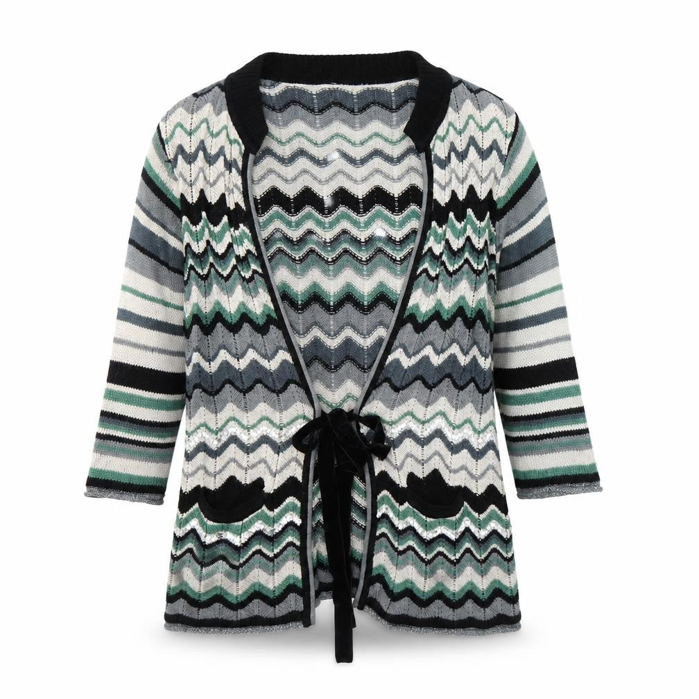 Front view of Whistles Women’s Multicoloured Knit Tie Front Cardigan, size UK 12
