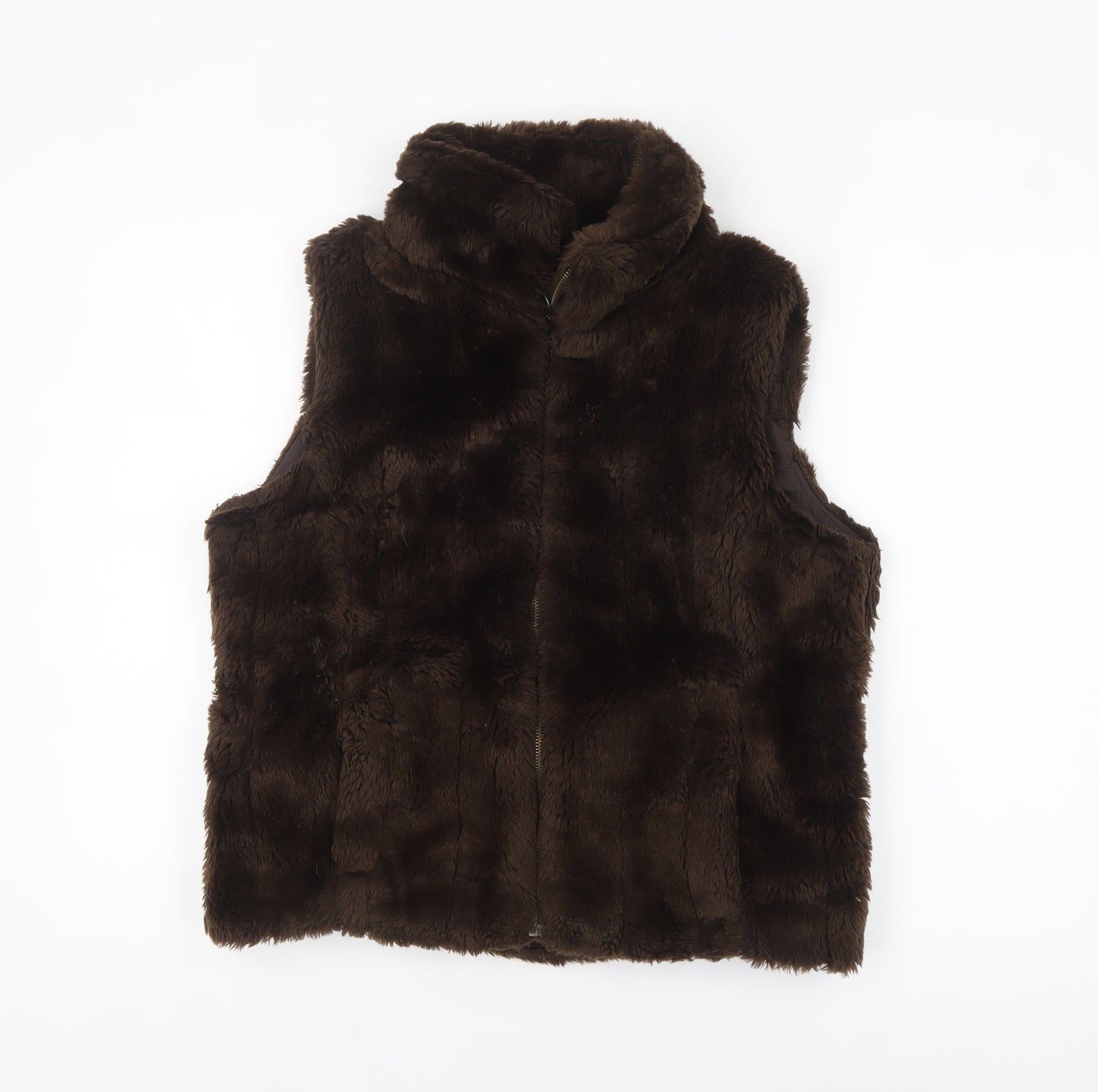 New Look Women Brown Faux Fur Zip Waistcoat UK 14