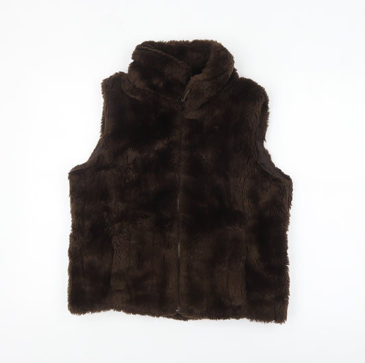 New Look Women Brown Faux Fur Zip Waistcoat UK 14