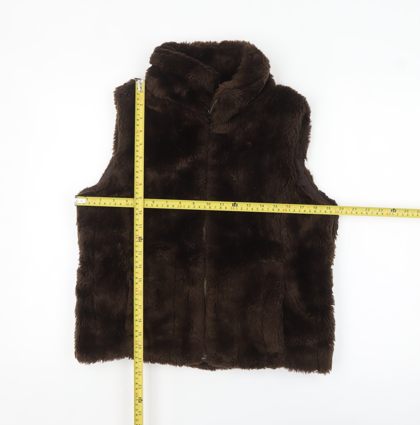 New Look Women Brown Faux Fur Zip Waistcoat UK 14