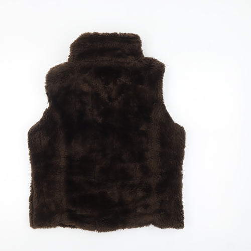 New Look Women Brown Faux Fur Zip Waistcoat UK 14