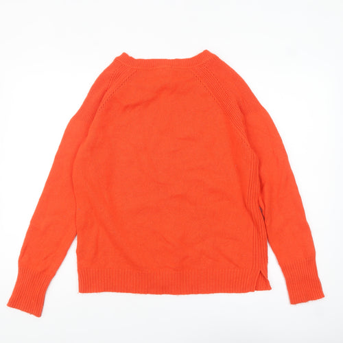 White Stuff Women's Orange Merino Wool Blend Crew Neck Jumper Size 14