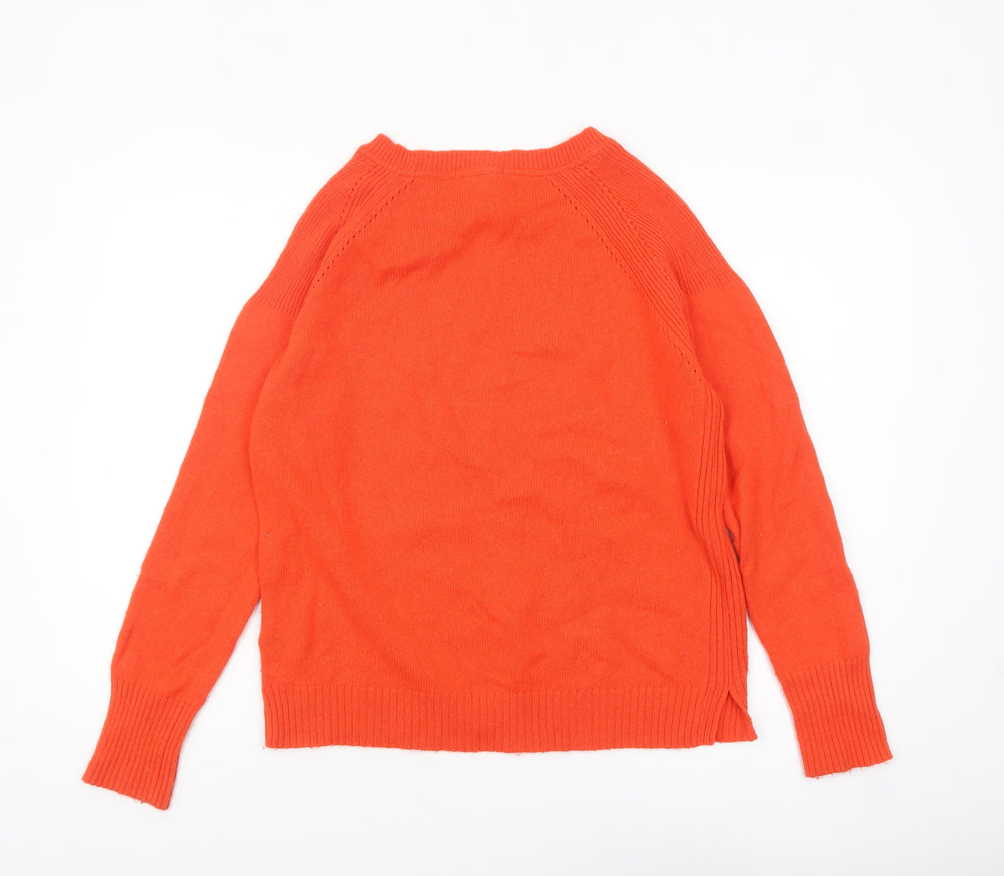 White Stuff Women's Orange Merino Wool Blend Crew Neck Jumper Size 14