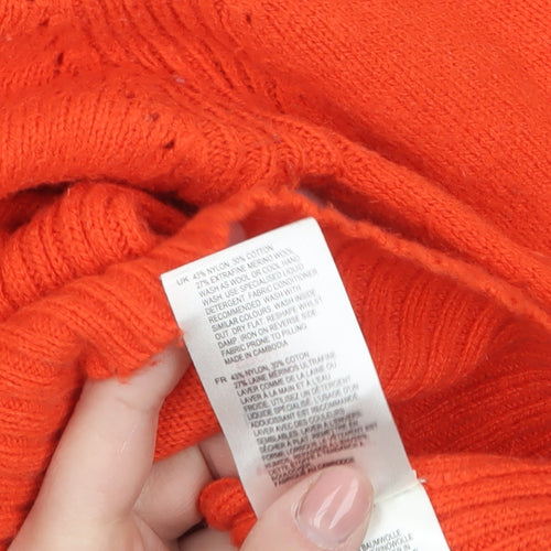 White Stuff Women's Orange Merino Wool Blend Crew Neck Jumper Size 14