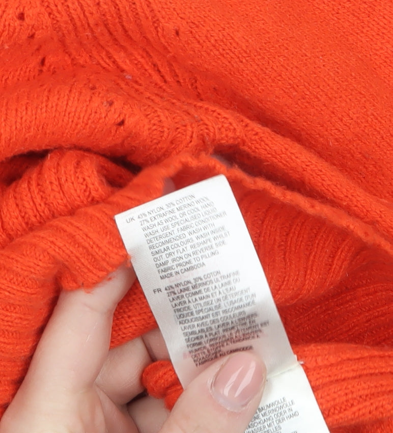 White Stuff Women's Orange Merino Wool Blend Crew Neck Jumper Size 14