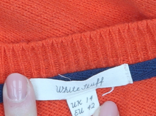 White Stuff Women's Orange Merino Wool Blend Crew Neck Jumper Size 14