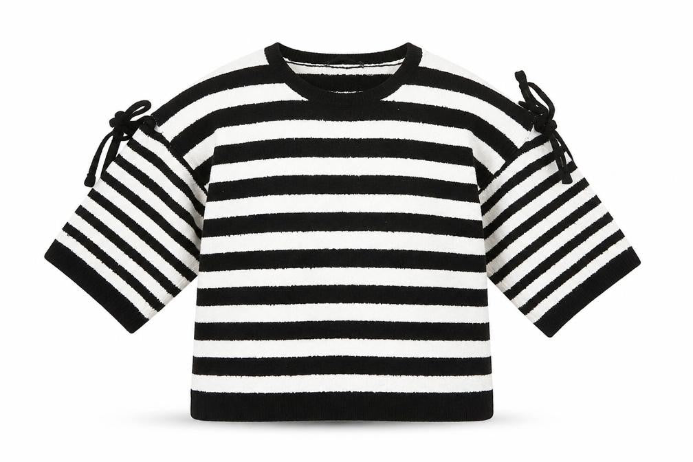 Front view of Marks & Spencer women’s black striped jumper m