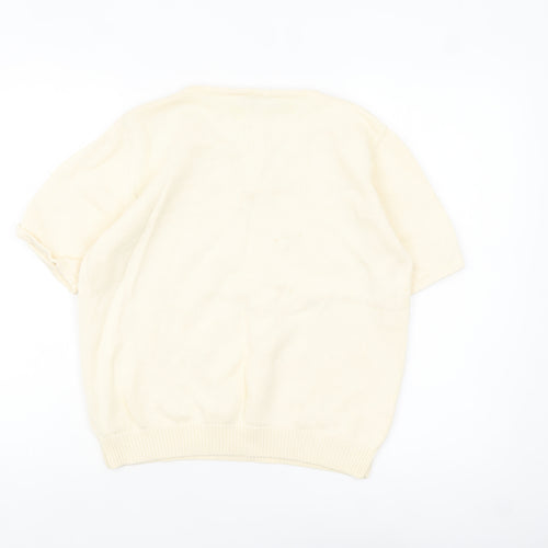 Marks and Spencer Women Beige V-Neck Embroidered Cotton Jumper Size 16