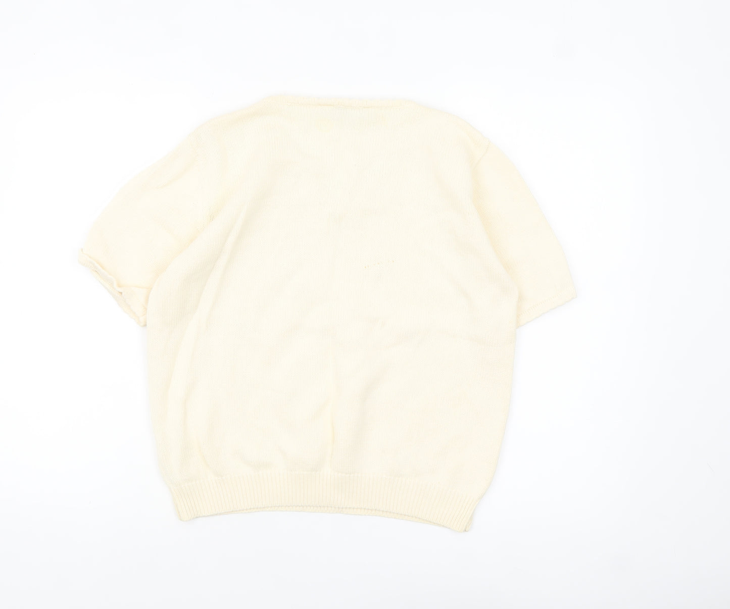 Marks and Spencer Women Beige V-Neck Embroidered Cotton Jumper Size 16