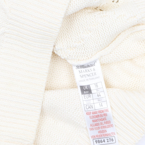 Marks and Spencer Women Beige V-Neck Embroidered Cotton Jumper Size 16