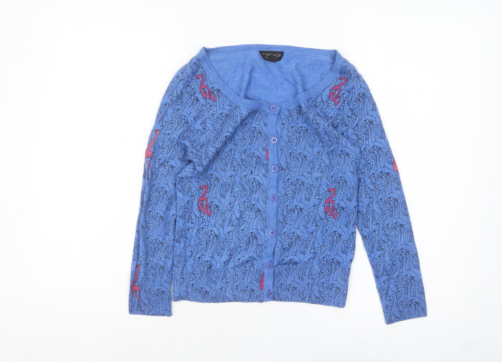 Topshop Women’s Blue Animal Print Knit Cardigan Size 8