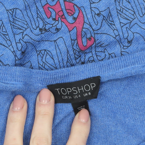 Topshop Women’s Blue Animal Print Knit Cardigan Size 8