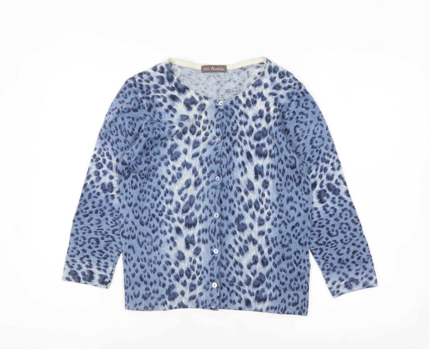 Marks and Spencer Women's Blue Animal Print Wool Blend Cardigan Size 10