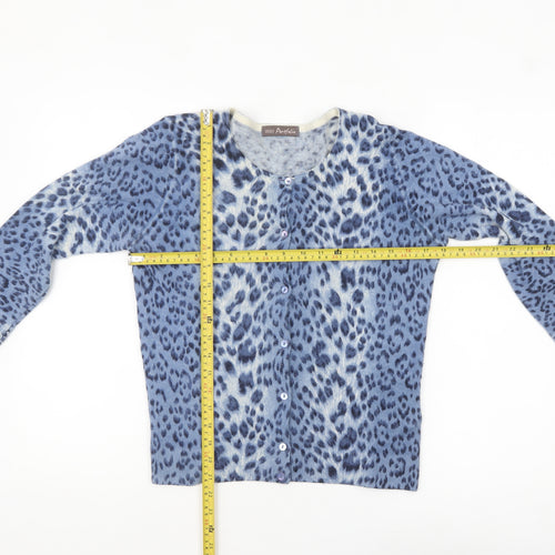 Marks and Spencer Women's Blue Animal Print Wool Blend Cardigan Size 10