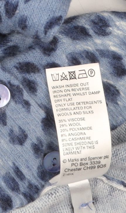 Marks and Spencer Women's Blue Animal Print Wool Blend Cardigan Size 10