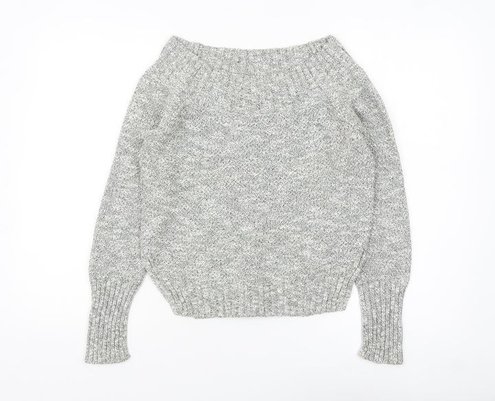 Hollister Women’s Grey Knit Boat Neck Chunky Pullover Jumper Size S