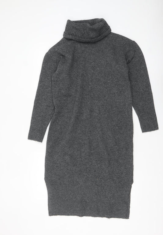 New Look Women’s Grey Roll Neck Tunic Jumper Dress Size S