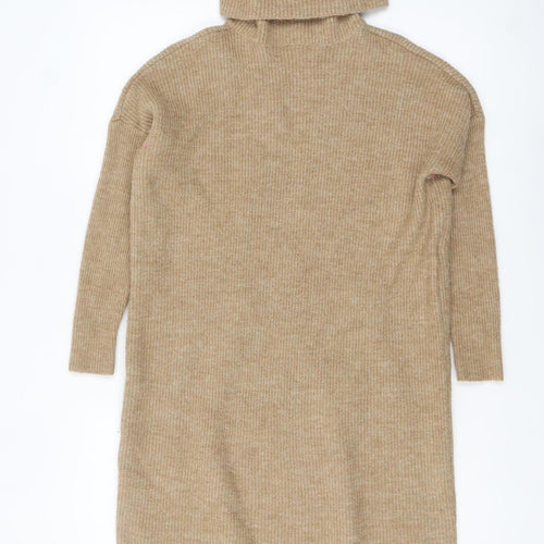 ONLY Women’s Beige Roll Neck Long Sleeve Tunic Jumper Size M