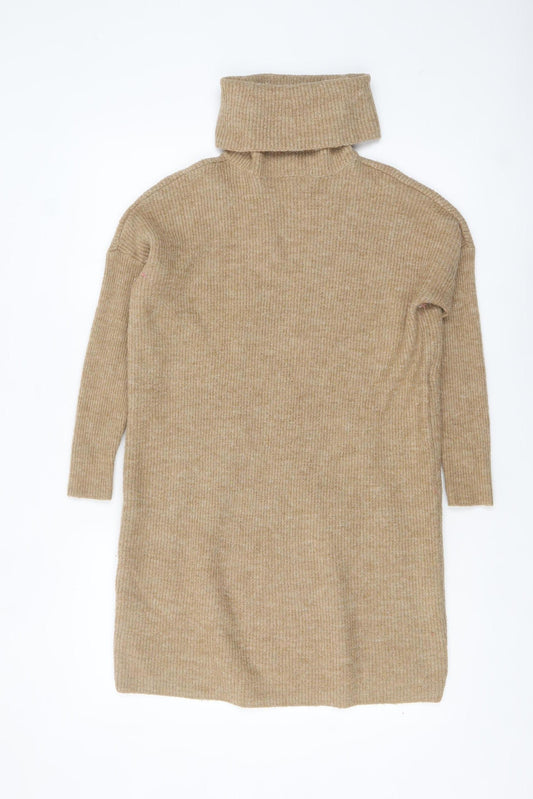 ONLY Women’s Beige Roll Neck Long Sleeve Tunic Jumper Size M