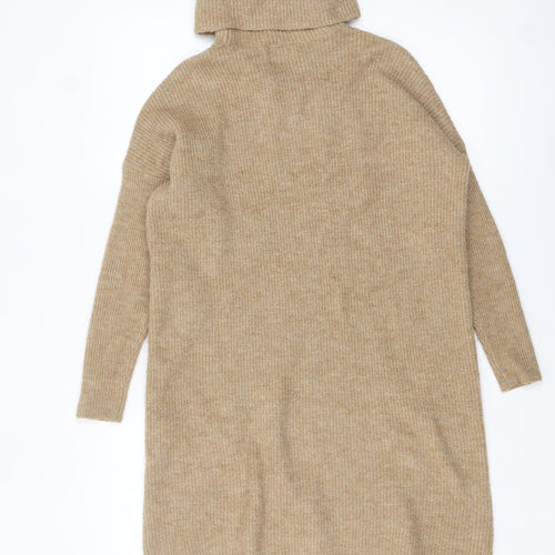 ONLY Women’s Beige Roll Neck Long Sleeve Tunic Jumper Size M