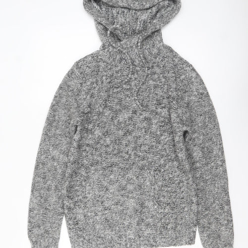 Pull & Bear Women's Grey Hooded Knit Jumper Size 12