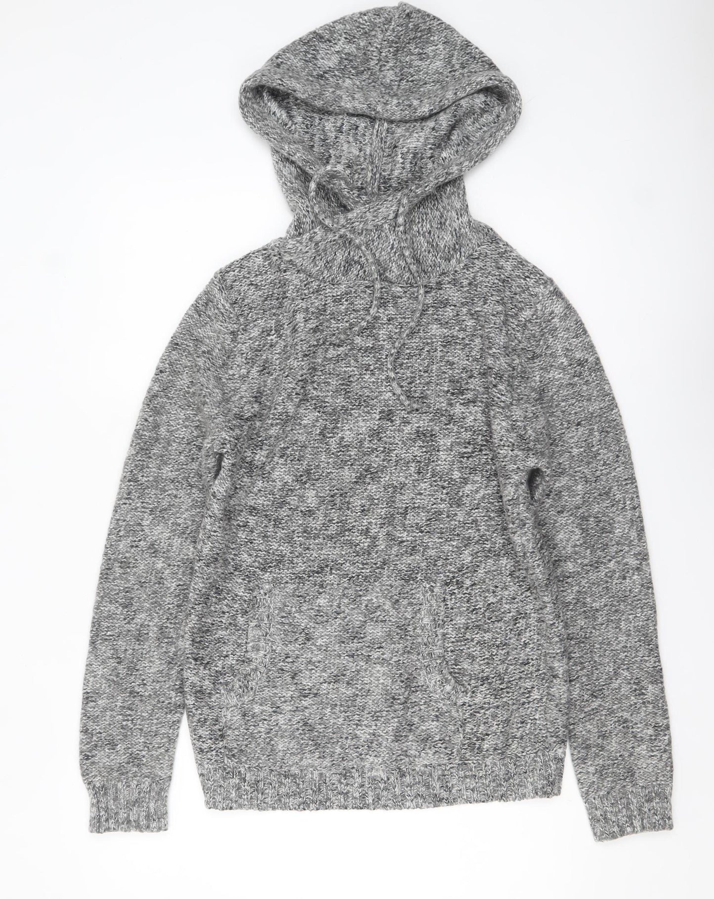 Pull & Bear Women's Grey Hooded Knit Jumper Size 12