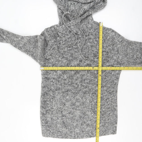 Pull & Bear Women's Grey Hooded Knit Jumper Size 12