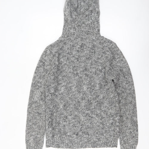 Pull & Bear Women's Grey Hooded Knit Jumper Size 12