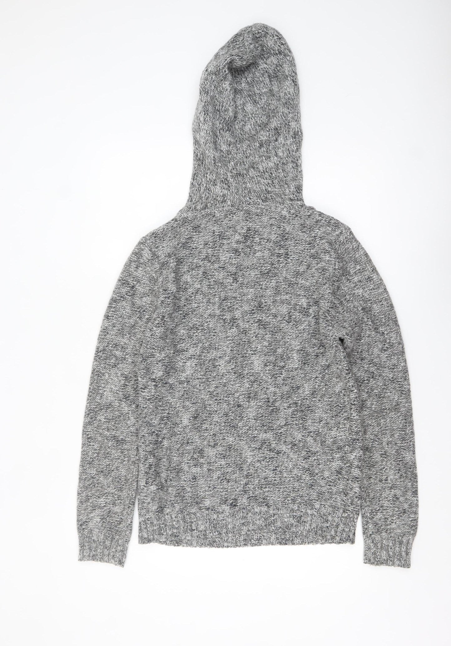 Pull & Bear Women's Grey Hooded Knit Jumper Size 12