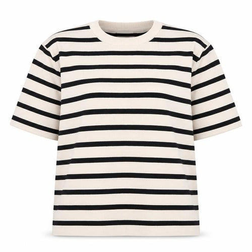 H&M Women Beige Black Striped Cotton Short Sleeve Pullover Jumper Size 12