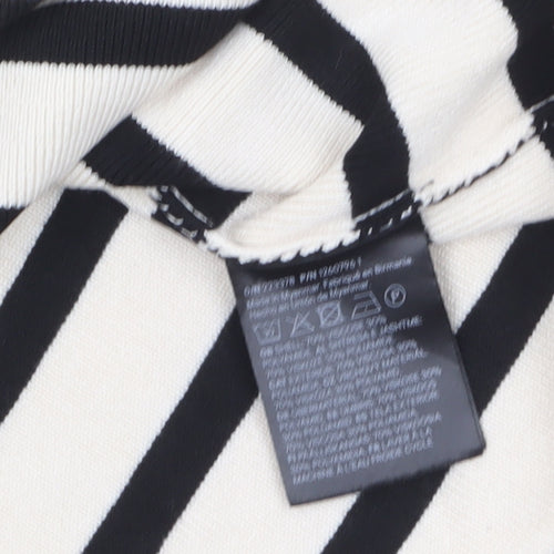 H&M Women Beige Black Striped Cotton Short Sleeve Pullover Jumper Size 12