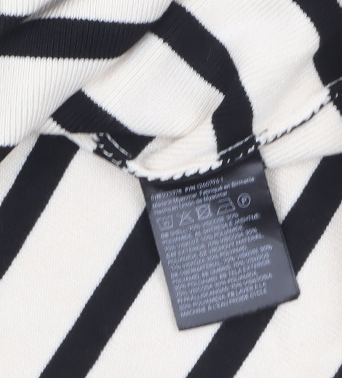 H&M Women Beige Black Striped Cotton Short Sleeve Pullover Jumper Size 12