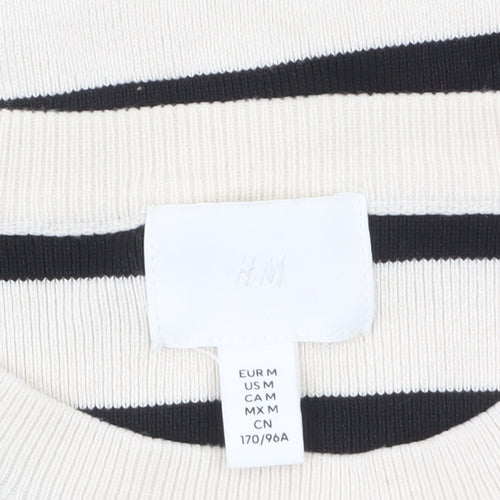 H&M Women Beige Black Striped Cotton Short Sleeve Pullover Jumper Size 12