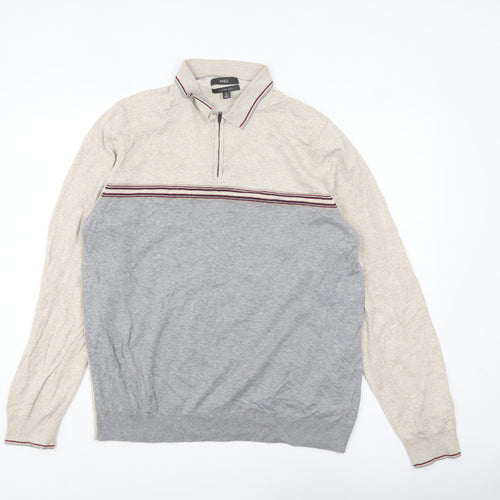 Marks and Spencer Men's Beige Cotton 1/2 Zip Collared Jumper XL