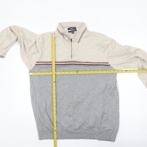 Marks and Spencer Men's Beige Cotton 1/2 Zip Collared Jumper XL