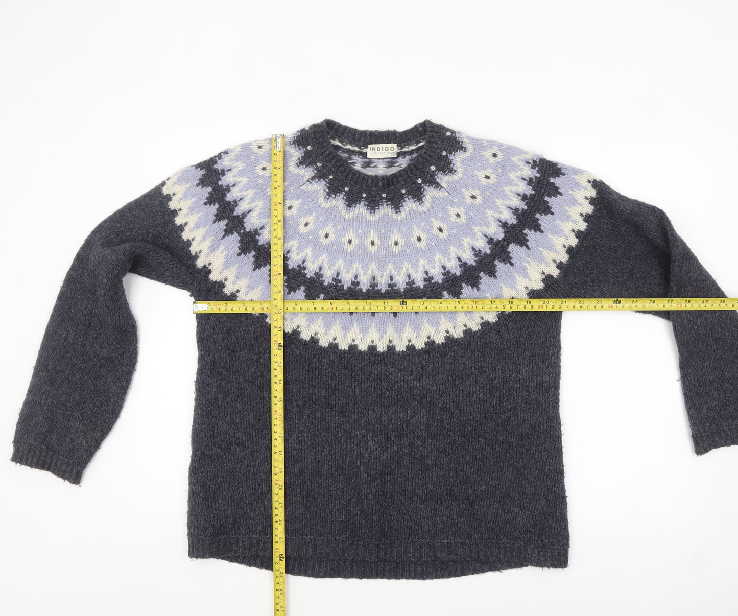 Marks and Spencer Women Purple Fair Isle Wool Blend Jumper Size 14