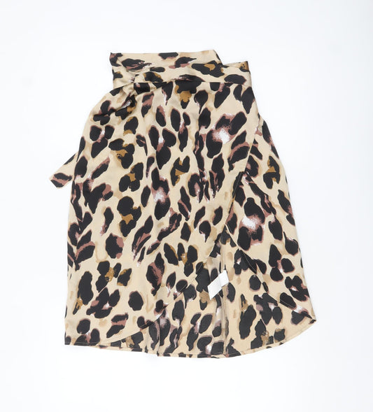 Boohoo Women Beige Leopard Wrap Skirt Size 10 Polyester